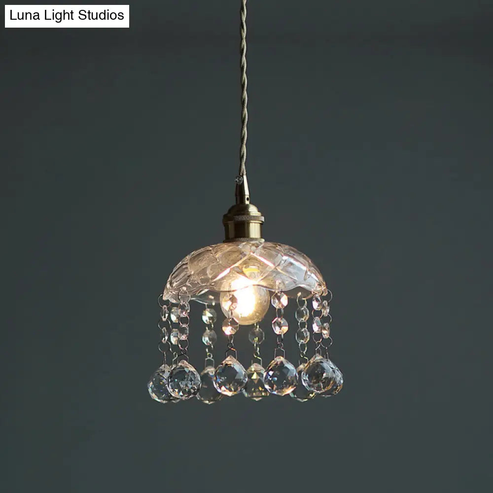 Vintage Flower Shaped Clear Glass Flower Pendant Light with Teardrop Crystals