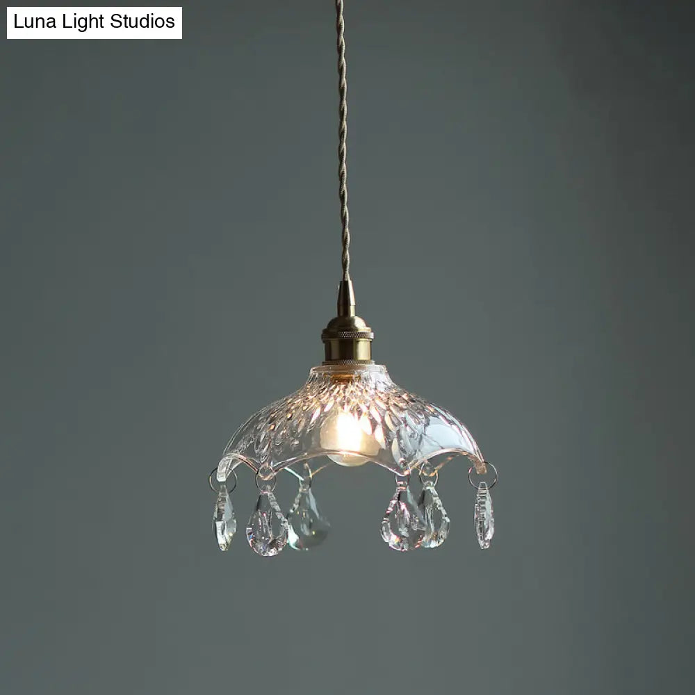 Vintage Flower Shaped Clear Glass Flower Pendant Light with Teardrop Crystals