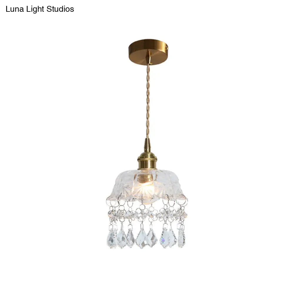 Vintage Flower Shaped Clear Glass Flower Pendant Light with Teardrop Crystals