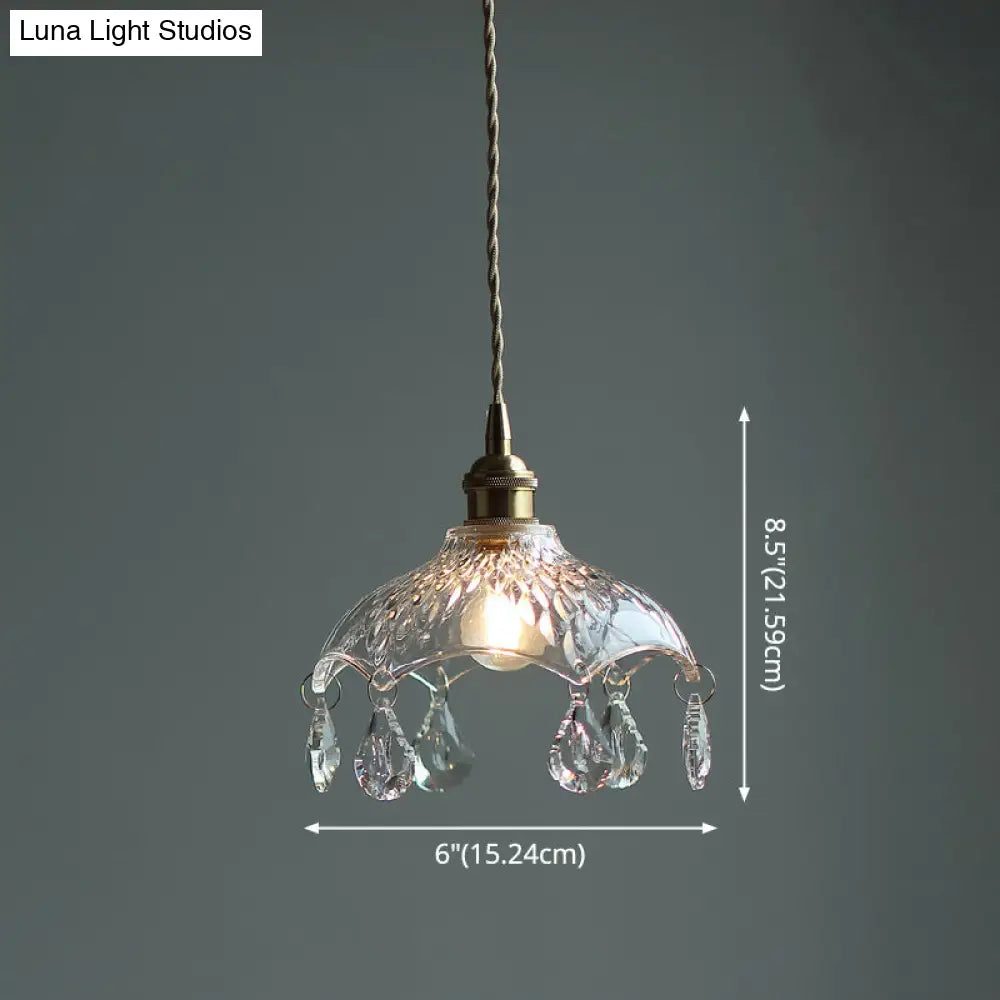 Vintage Flower Shaped Clear Glass Flower Pendant Light with Teardrop Crystals