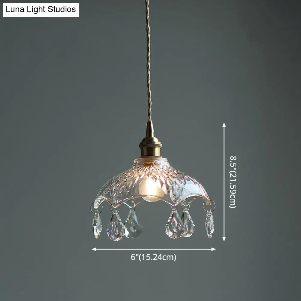 Vintage Flower Shaped Clear Glass Flower Pendant Light with Teardrop Crystals