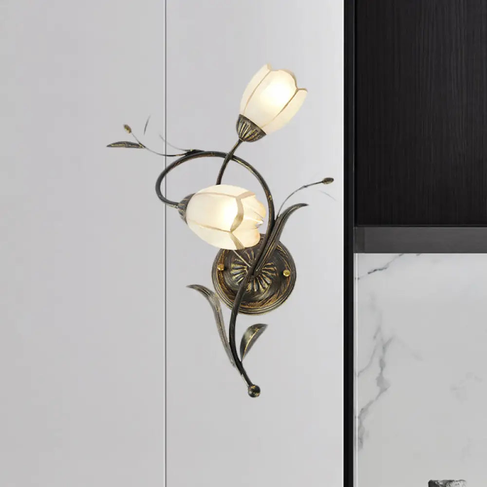 Vintage Flower Wall Sconce Lighting - Bronze Frosted Glass Wall Light Fixture for Living Room - Right/Left
