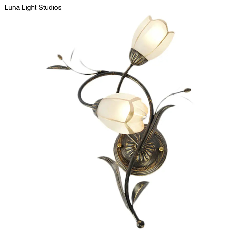 Vintage Flower Wall Sconce Lighting - Bronze Frosted Glass Wall Light Fixture for Living Room - Right/Left