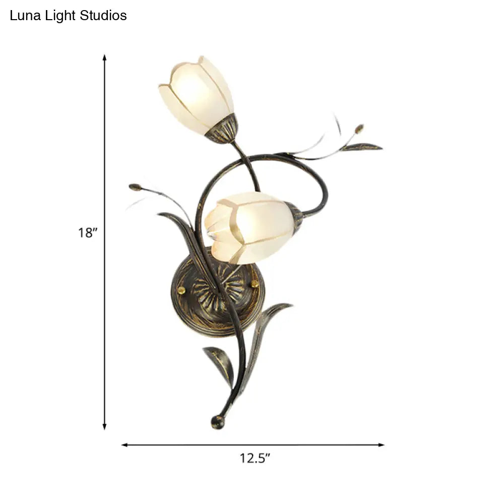 Vintage Flower Wall Sconce Lighting - Bronze Frosted Glass Wall Light Fixture for Living Room - Right/Left