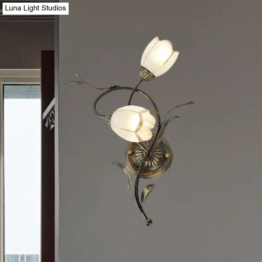 Vintage Flower Wall Sconce Lighting - Bronze Frosted Glass Wall Light Fixture for Living Room - Right/Left
