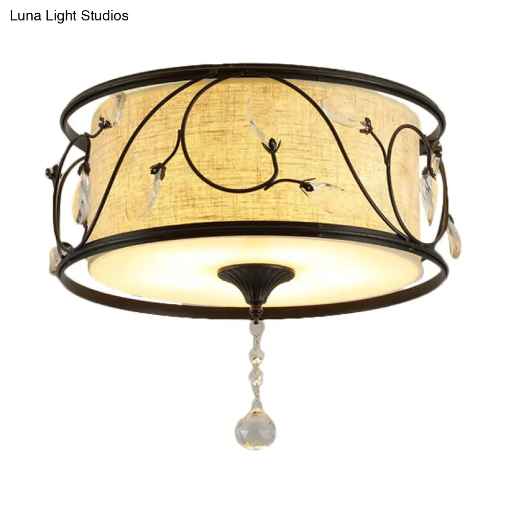 Vintage Flushmount Ceiling Light - Iron Black/Gold, Drum Shape, 4/5 Lights - 16" or 19.5" Dia