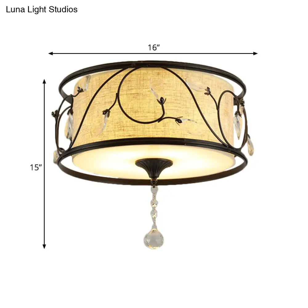 Vintage Flushmount Ceiling Light - Iron Black/Gold, Drum Shape, 4/5 Lights - 16" or 19.5" Dia