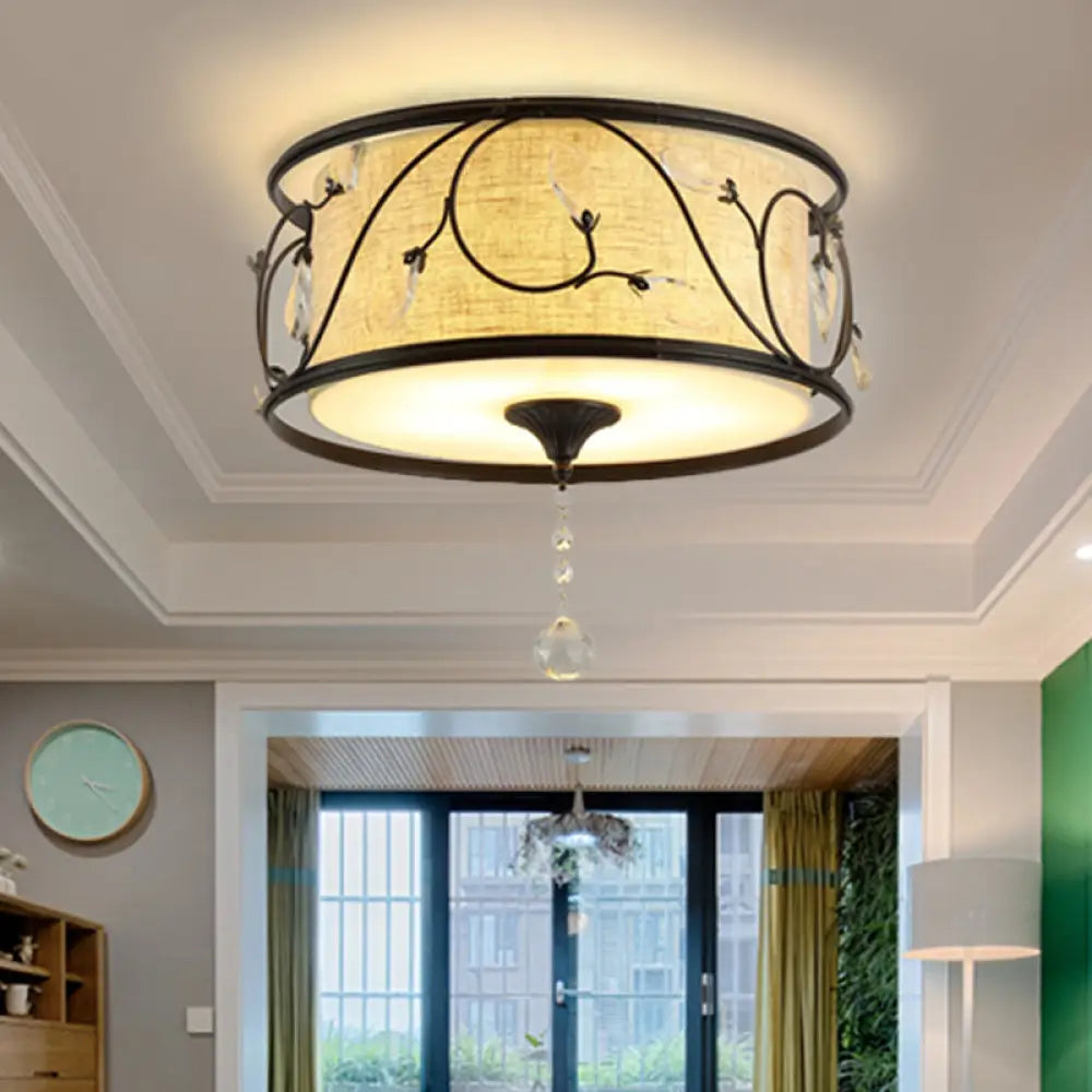 Vintage Flushmount Ceiling Light - Iron Black/Gold, Drum Shape, 4/5 Lights - 16" or 19.5" Dia