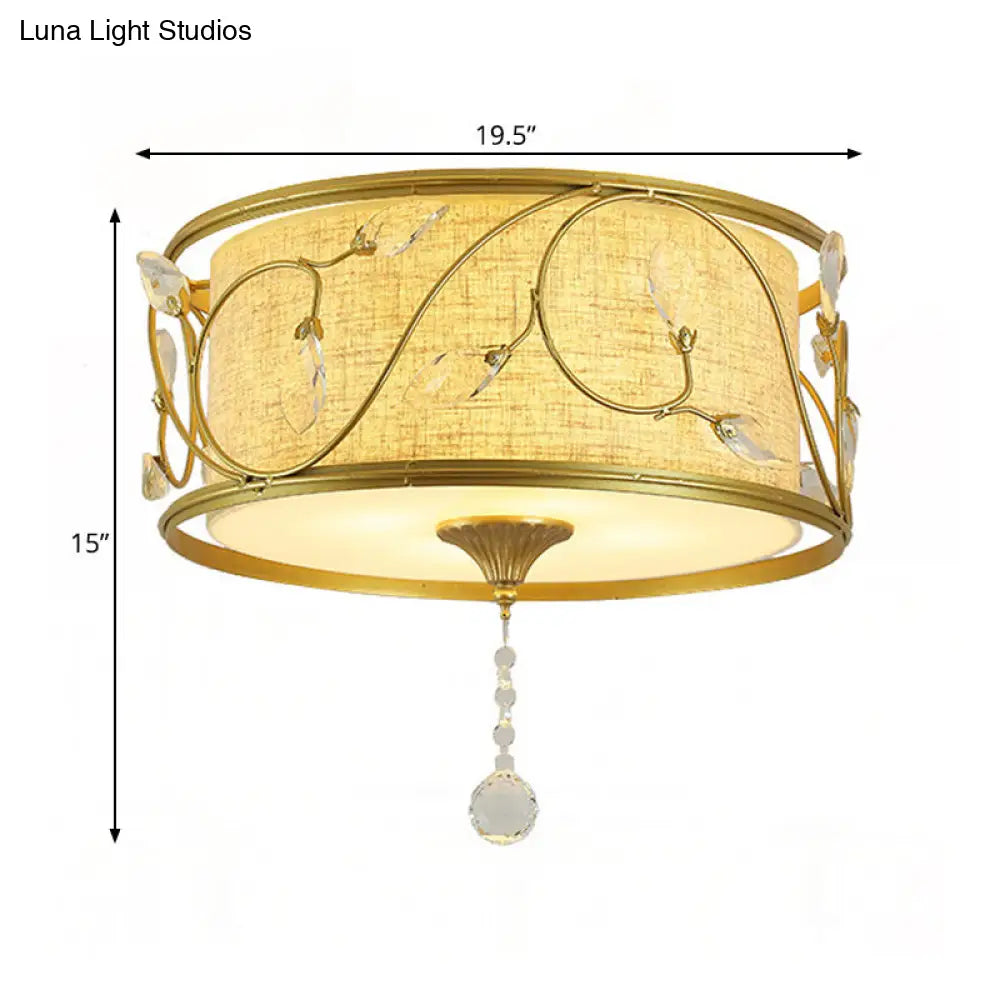Vintage Flushmount Ceiling Light - Iron Black/Gold, Drum Shape, 4/5 Lights - 16" or 19.5" Dia