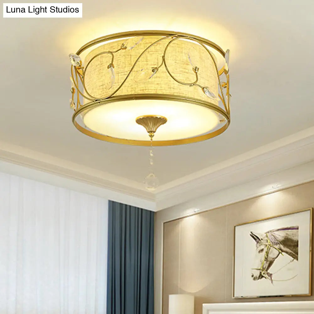 Vintage Flushmount Ceiling Light - Iron Black/Gold, Drum Shape, 4/5 Lights - 16" or 19.5" Dia