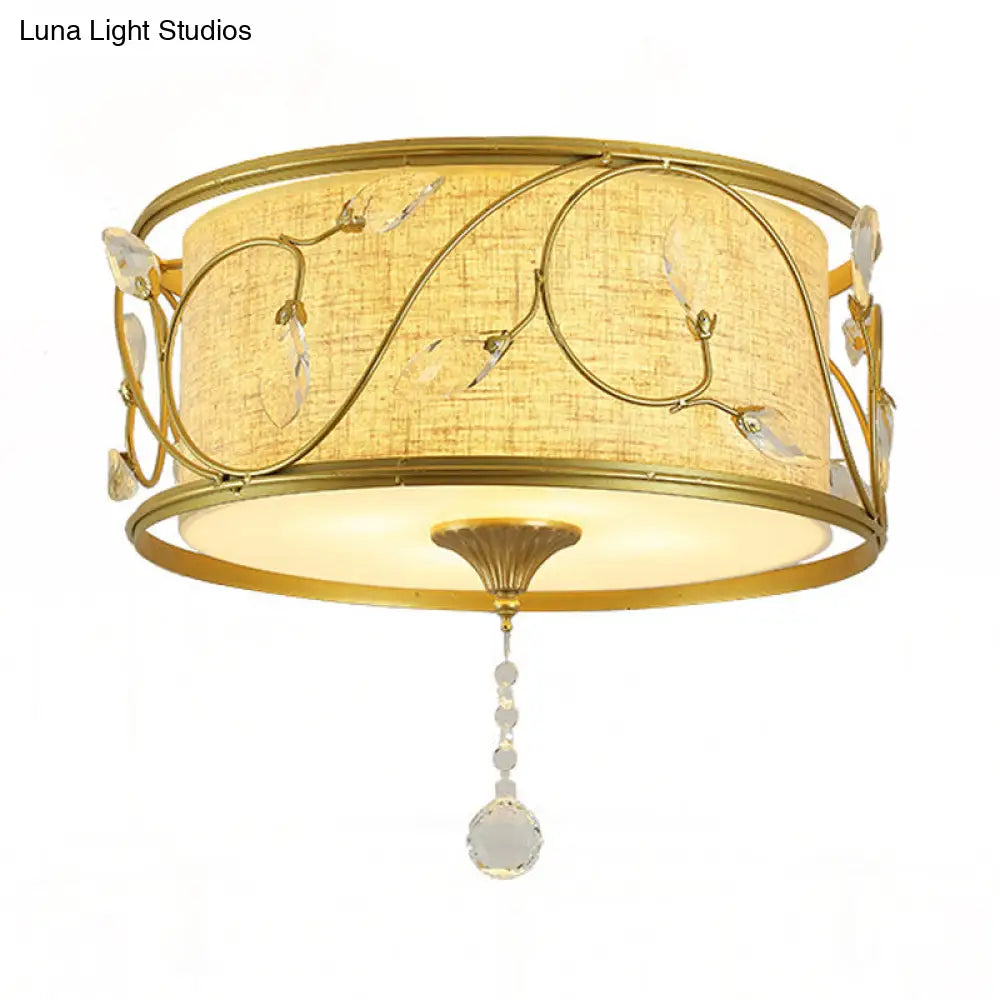 Vintage Flushmount Ceiling Light - Iron Black/Gold, Drum Shape, 4/5 Lights - 16" or 19.5" Dia