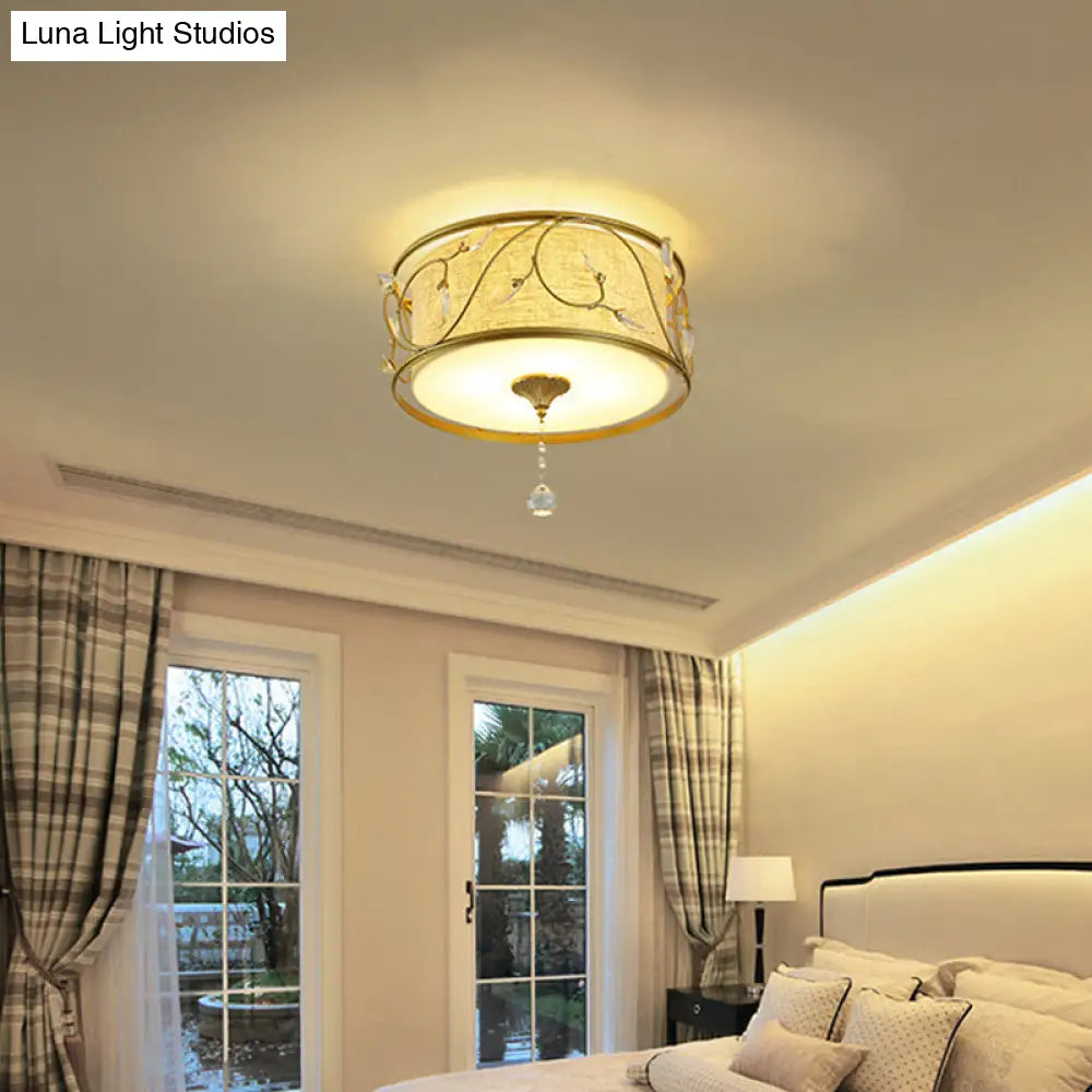 Vintage Flushmount Ceiling Light - Iron Black/Gold, Drum Shape, 4/5 Lights - 16" or 19.5" Dia