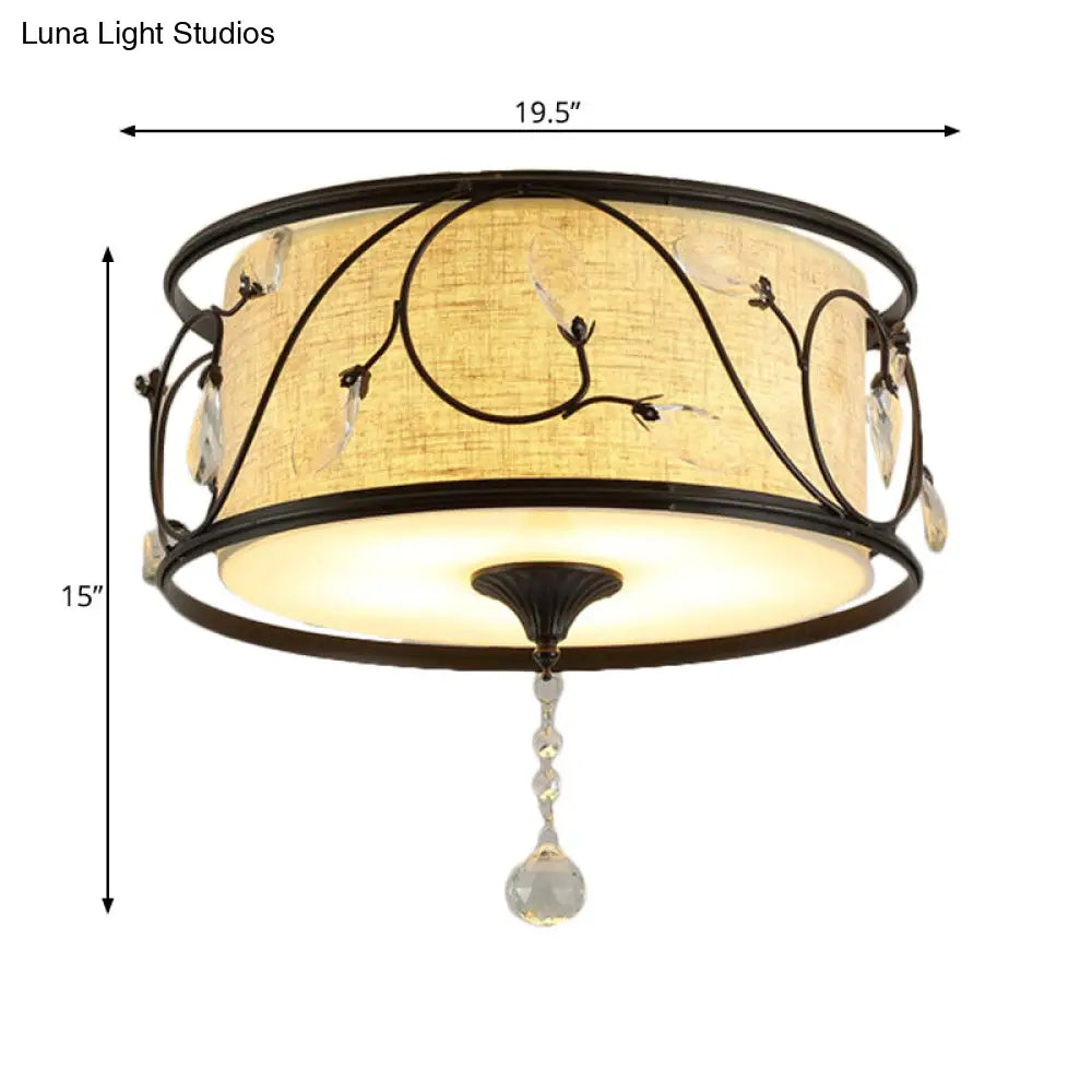 Vintage Flushmount Ceiling Light - Iron Black/Gold, Drum Shape, 4/5 Lights - 16" or 19.5" Dia