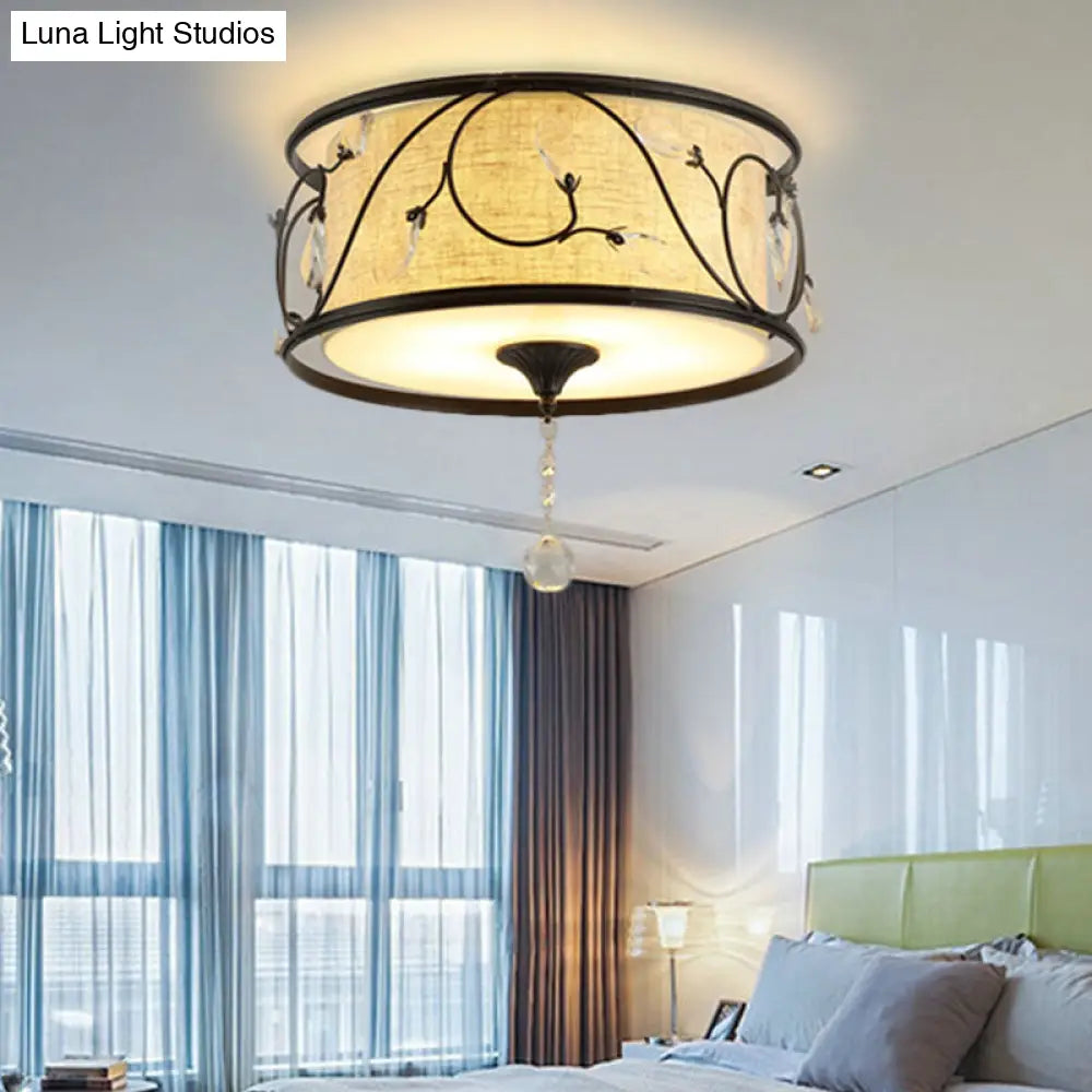 Vintage Flushmount Ceiling Light - Iron Black/Gold, Drum Shape, 4/5 Lights - 16" or 19.5" Dia