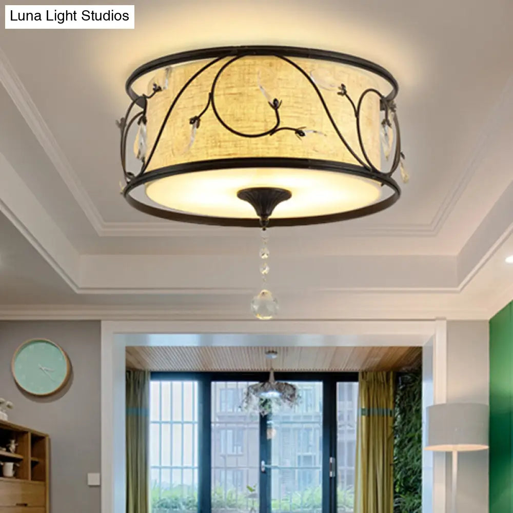 Vintage Flushmount Ceiling Light - Iron Black/Gold, Drum Shape, 4/5 Lights - 16" or 19.5" Dia
