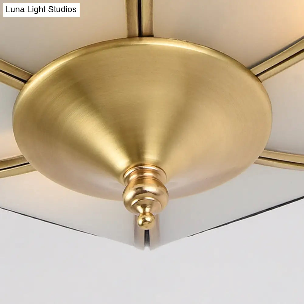 Vintage Frosted Glass Brass Bowl Semi Flush Mount - 4 Lights - Living Room Lighting