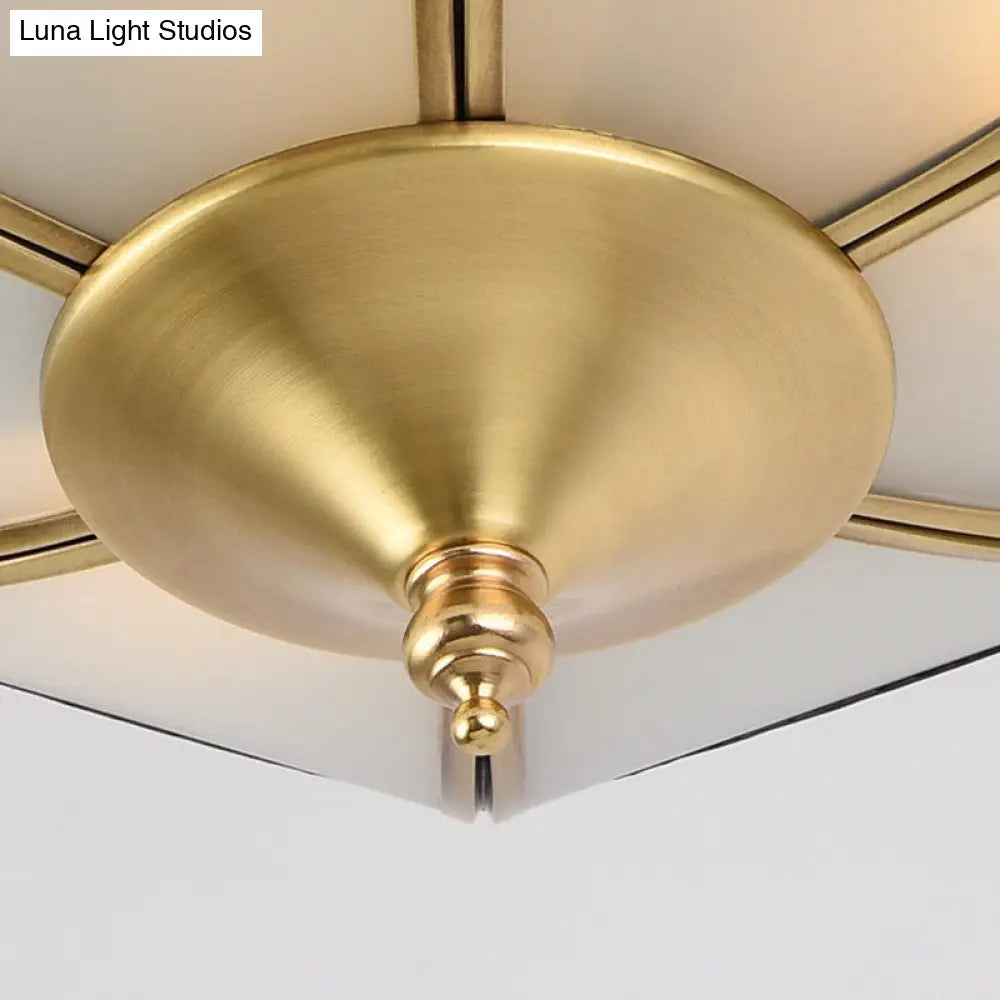 Vintage Frosted Glass Brass Bowl Semi Flush Mount - 4 Lights - Living Room Lighting