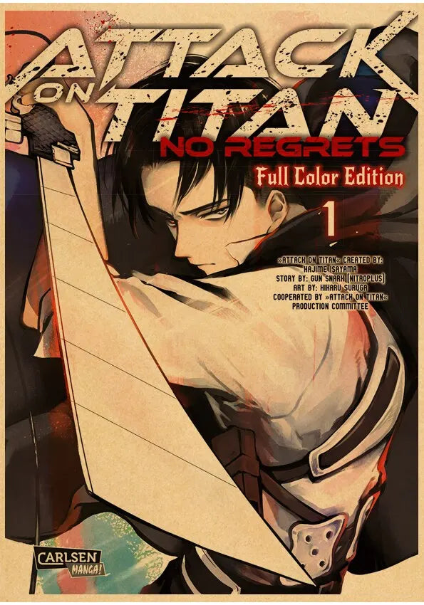 Vintage Japanese Anime Attack on Titan Poster - P4 / 40x60cm No Frame - Posters