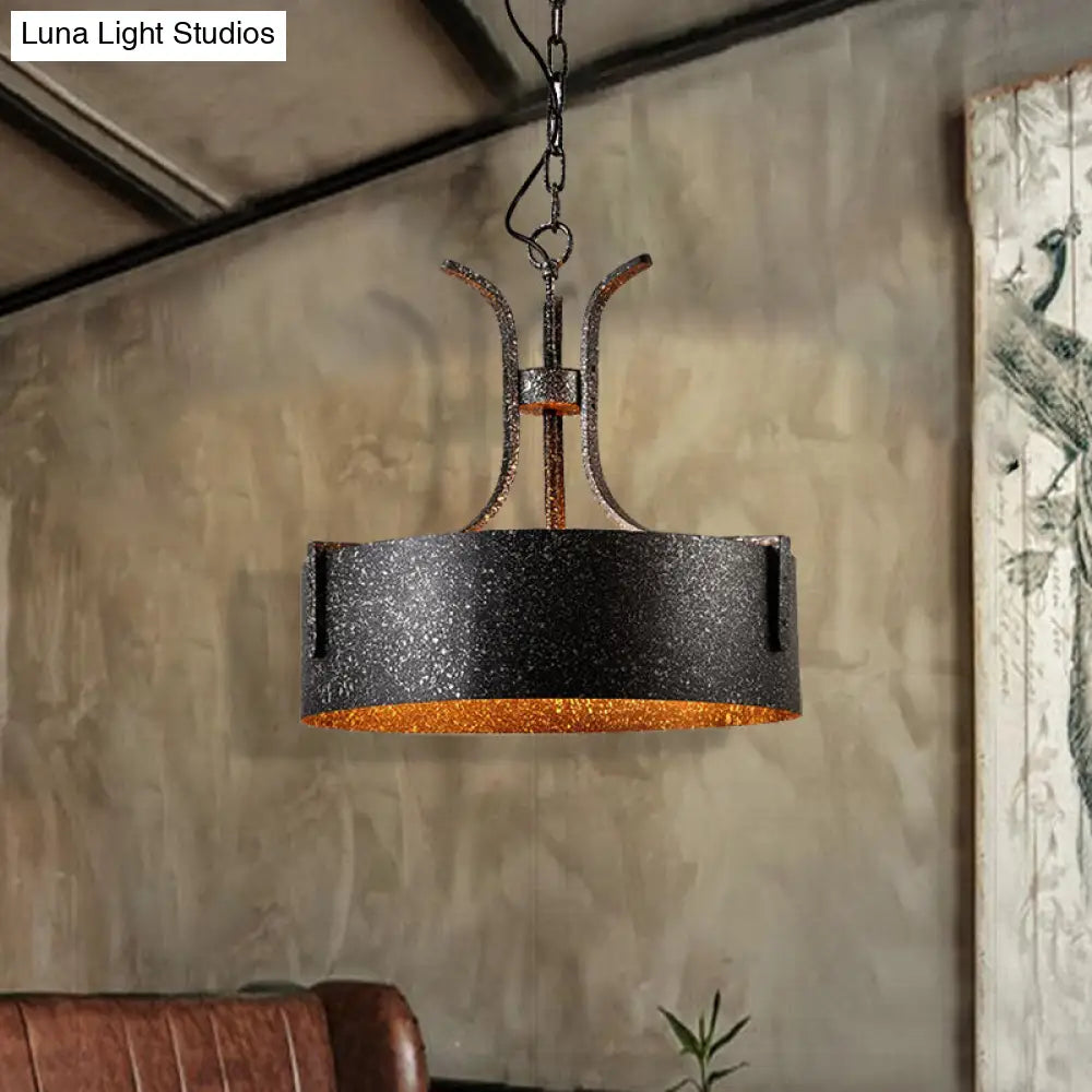 Vintage Metal Black Pendant Lamp with Elk Décor, 12.5"/20" Wide
