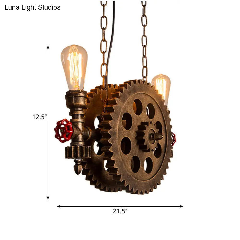 Vintage Metal Hanging Chandelier with Exposed Bulbs - 2-Light Ceiling Light Fixture for Living Room in Rustic Style