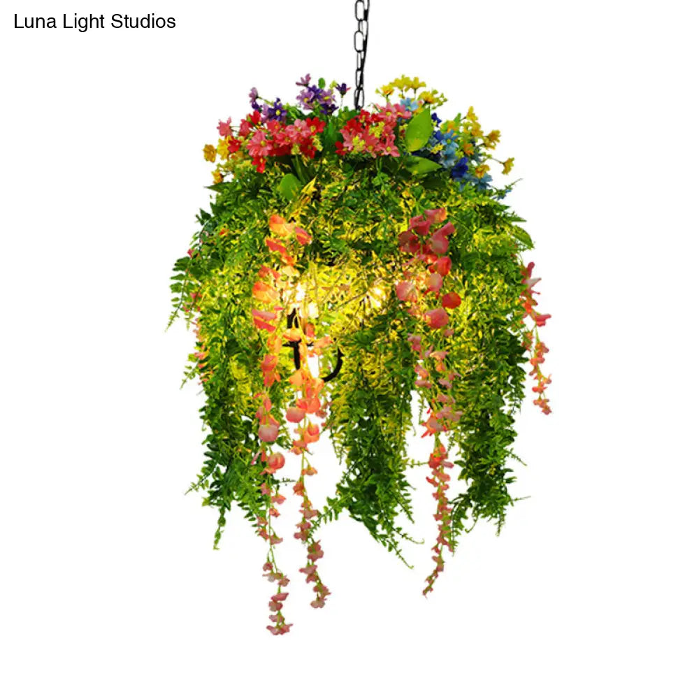 Vintage Metal Plant Pendant Chandelier with LED Lights for Restaurant Ceiling - 3 Bulbs