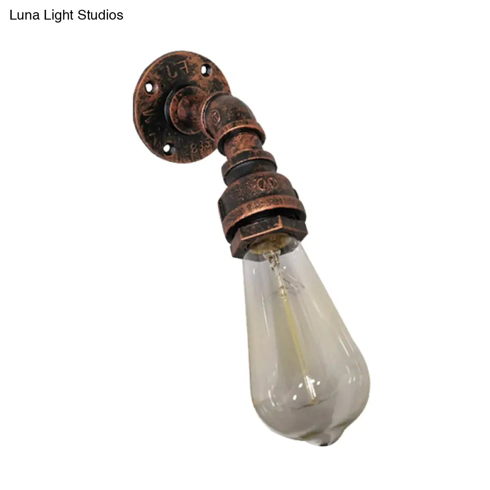 Vintage Metallic Water Pipe Wall Mount Lamp Sconce - 1 Light Rustic Stairway Lighting