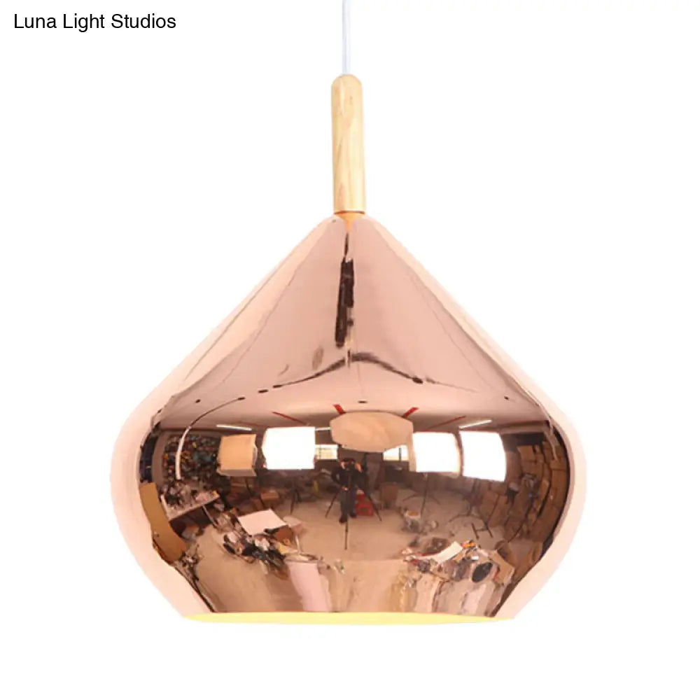 Vintage Metallic Wood Hanging Pendant Light with Mirror Ball