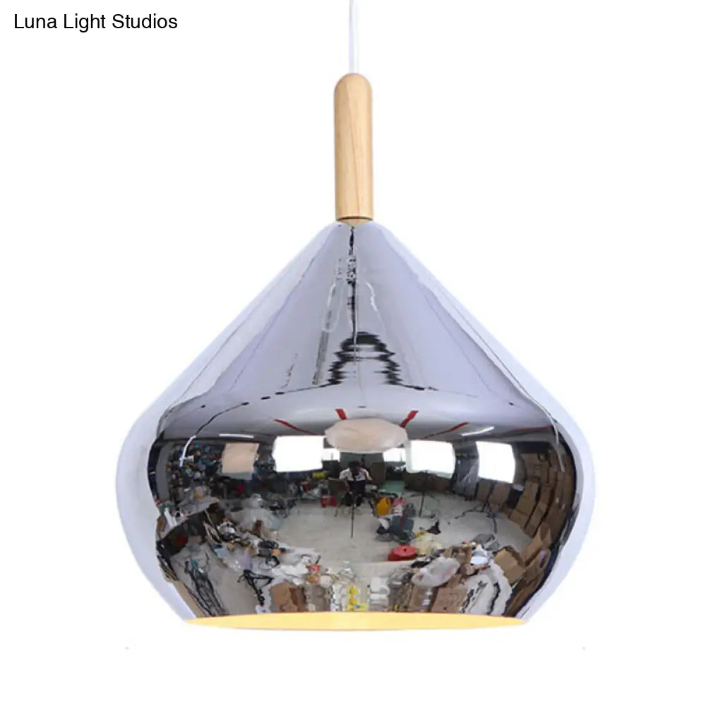 Vintage Metallic Wood Hanging Pendant Light with Mirror Ball