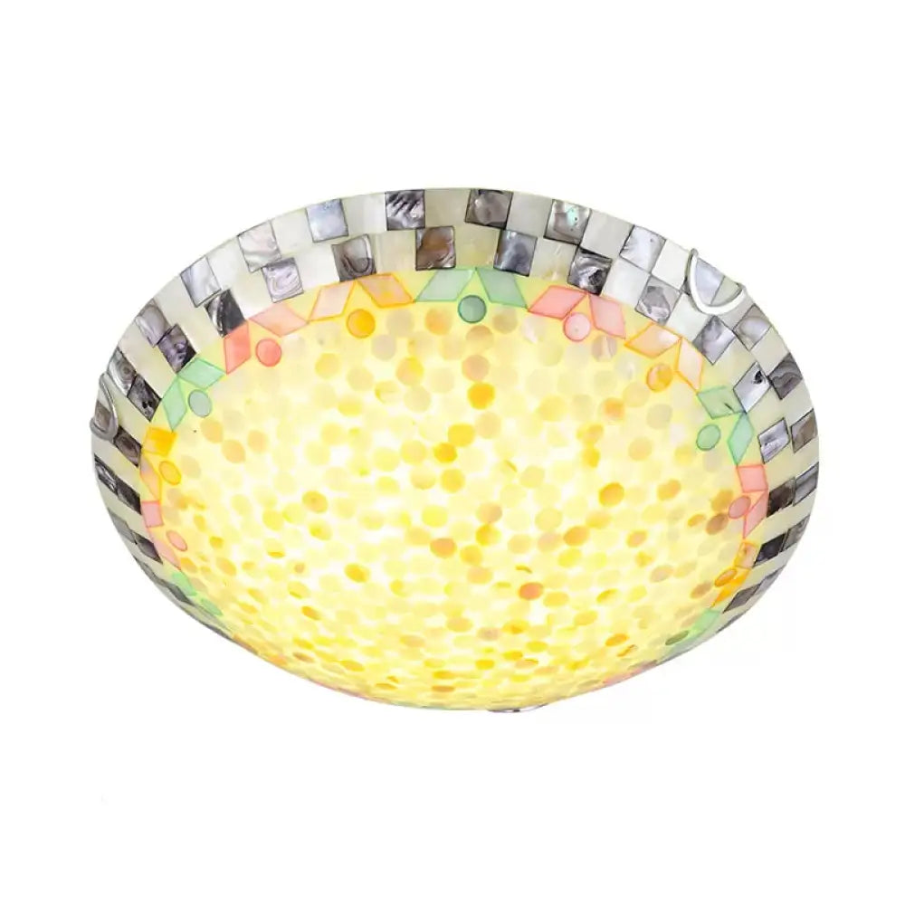 Vintage Mosaic Glass Bowl Ceiling Light Fixture - Beige/Blue 1 Bulb - Flush Mount for Dining Room (12"/16"/19.5")