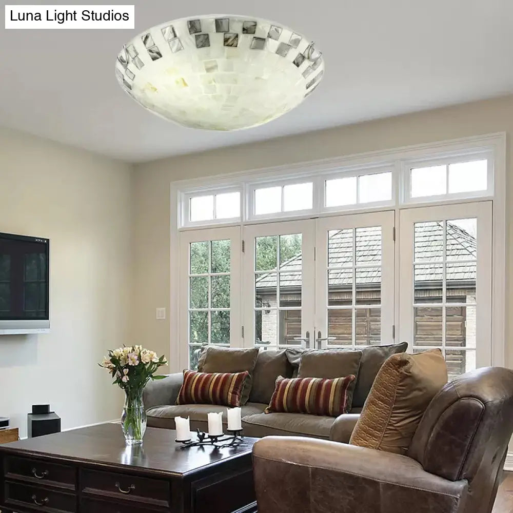 Vintage Mosaic Glass Flush Mount Ceiling Light - Beige Bowl, 1 Bulb, 12"/16"/19.5" Wide - Ideal for Dining Room