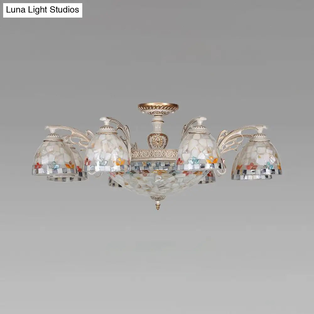 Vintage Multi-Light Chandelier with Shelly Shade for Living Room