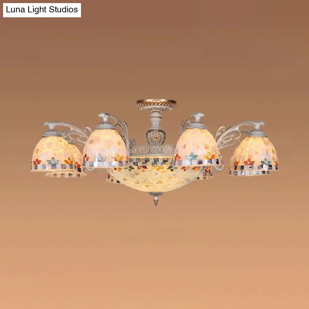 Vintage Multi-Light Chandelier with Shelly Shade for Living Room