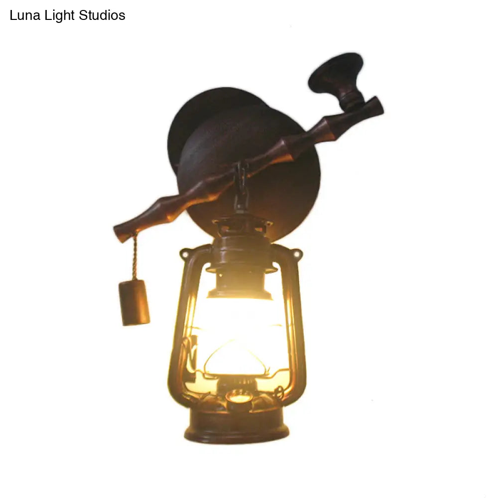 Vintage Opal Frosted Glass Wall Mount Lamp with Smoking Pipe Deco in Copper