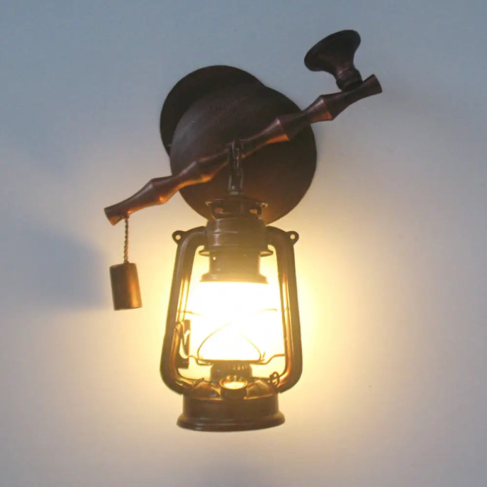Vintage Opal Frosted Glass Wall Mount Lamp with Smoking Pipe Deco in Copper