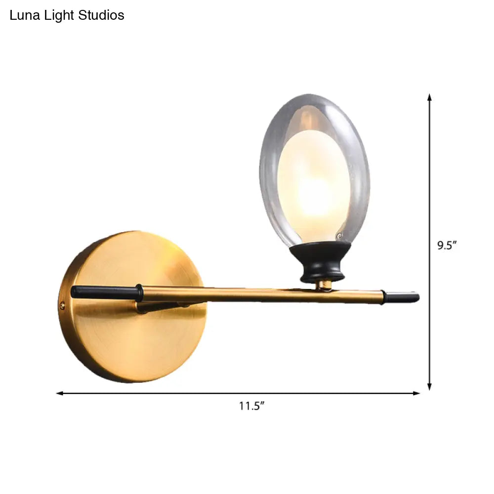 Vintage Oval Wall Sconce with 1 Clear Glass Light - Bedroom Wall Mounted Lamp featuring Brass Bar