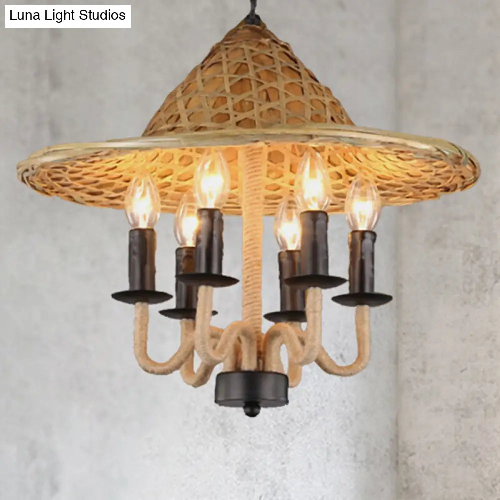 Vintage Rope 6-Light Black Candle Pendant Chandelier for Dining Room - Elegant Hanging Fixture