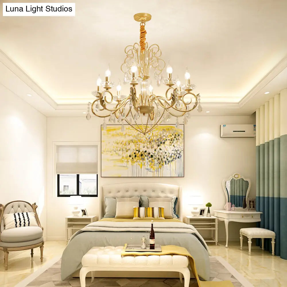 مصباح معلق على شكل شمعة على الطراز العتيق، ٥/٨ ضوء - ثريا معدنية وكريستالية (ذهبية، ارتفاع قابل للتعديل)