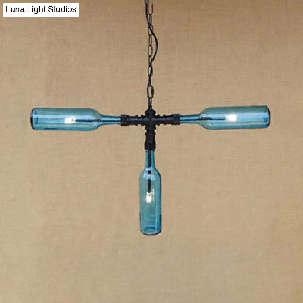 Lámpara de araña de estilo vintage con 3 pantallas de cristal en gris humo/azul para iluminación de bares