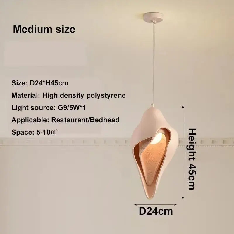 Wabi sabi cream gypsum pendant lamp with blush pink shell design and warm glow for living room pendant light
