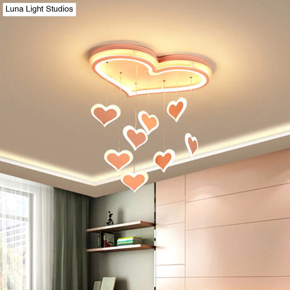 DecorBites™ DecorBites™ Waterfall Heart Iron Ceiling Lamp - Macaron Pink LED Flush Mount Lighting for Bedroom