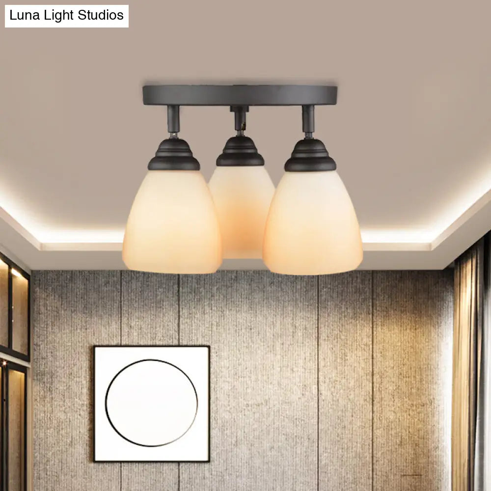 DecorBites™ DecorBites™ White Glass Countryside Semi Flush Ceiling Light with 3 Lights for Bedroom
