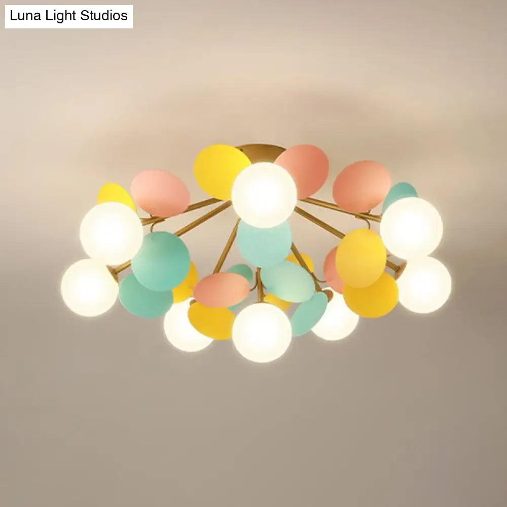 DecorBites™ DecorBites™ White Glass Semi Flush Circle Chandelier for Children's Room - Creative Ceiling Light Fixture