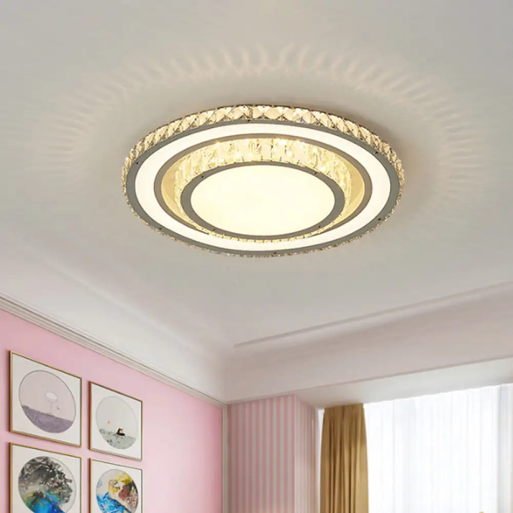 DecorBites™ DecorBites™ White LED Flush Mount Ceiling Light: Clear Crystal Round, 14"/19.5" Width