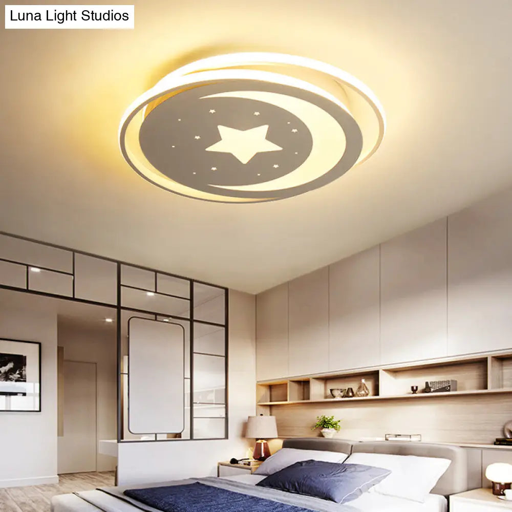 DecorBites™ DecorBites™ White Moon and Star LED Ceiling Lamp for Kids Bedroom - Child-friendly Acrylic-Metal Flush Mount Light