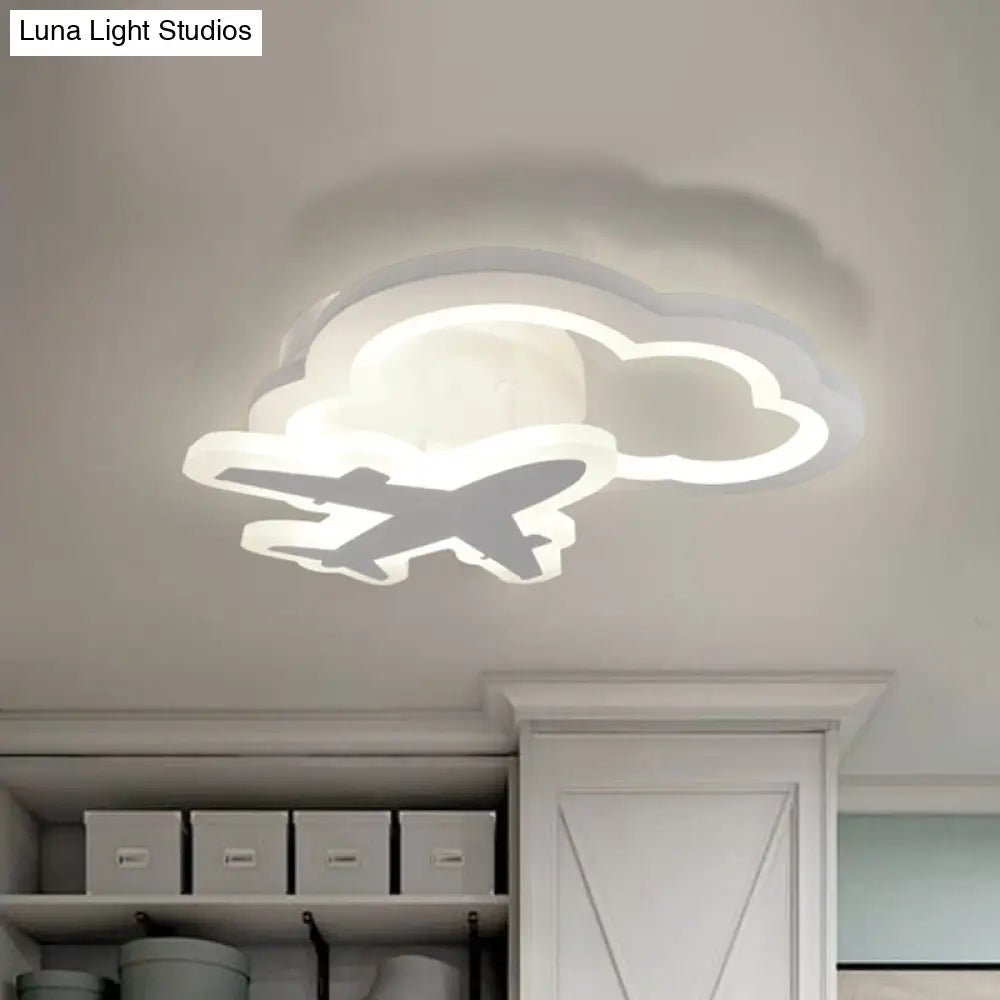 DecorBites™ DecorBites™ White Nordic LED Semi-Flush Foyer Lamp with Airplane, Moon, and Cloud Design