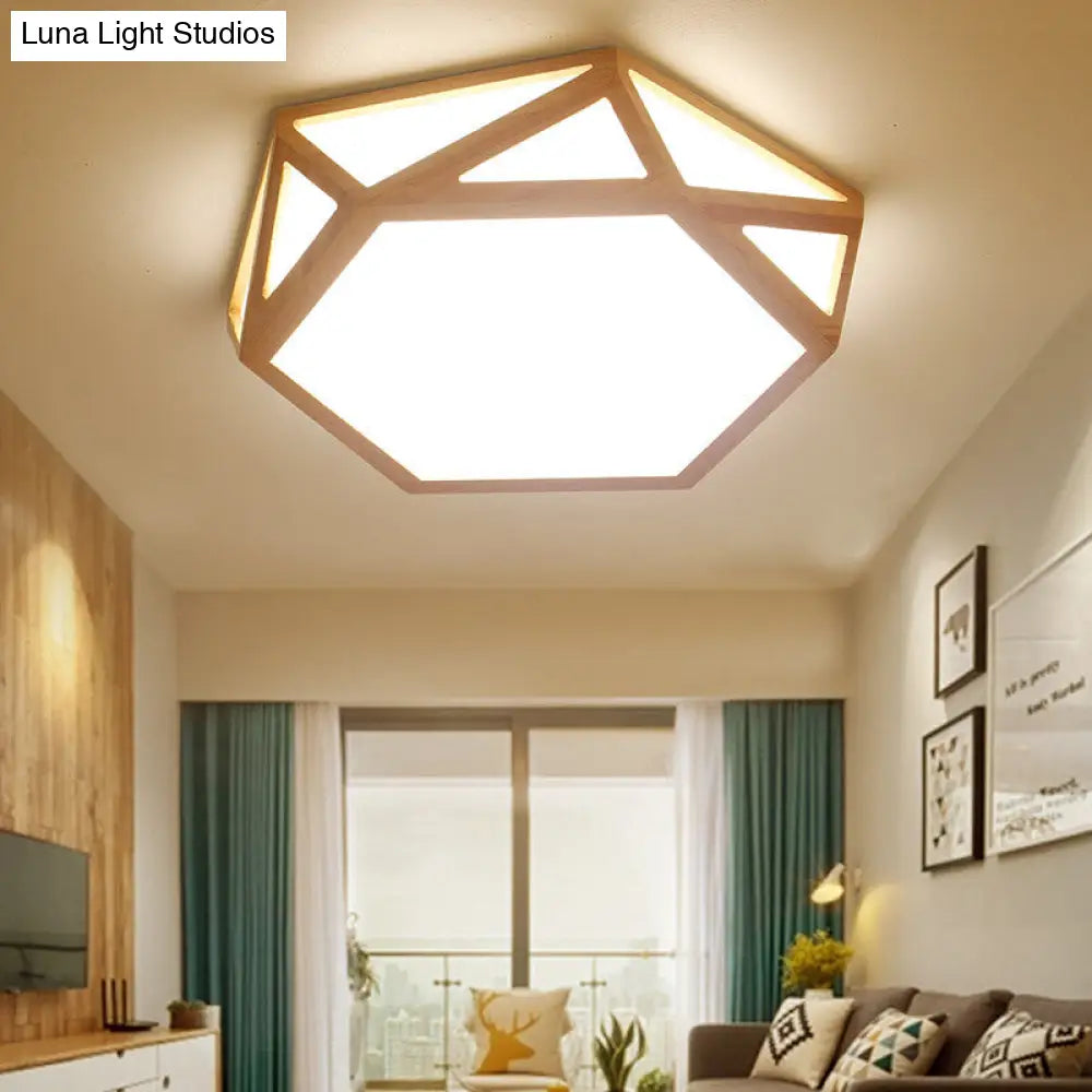 DecorBites™ DecorBites™ Wide Geometric Flush Mount Nordic Wood LED Lamp - 16"/19.5"/23.5" Beige Design for Living Room