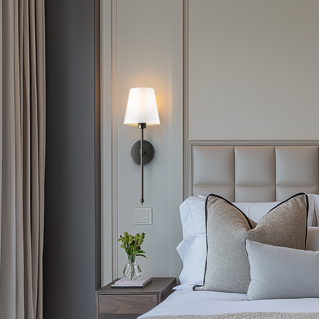 Illuminated wall sconce.