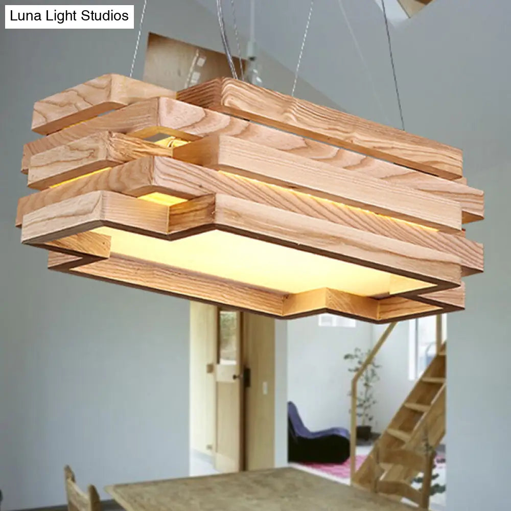 Wooden 5-Tier LED Pendant Light in Nordi Style for Tea Station - Beige