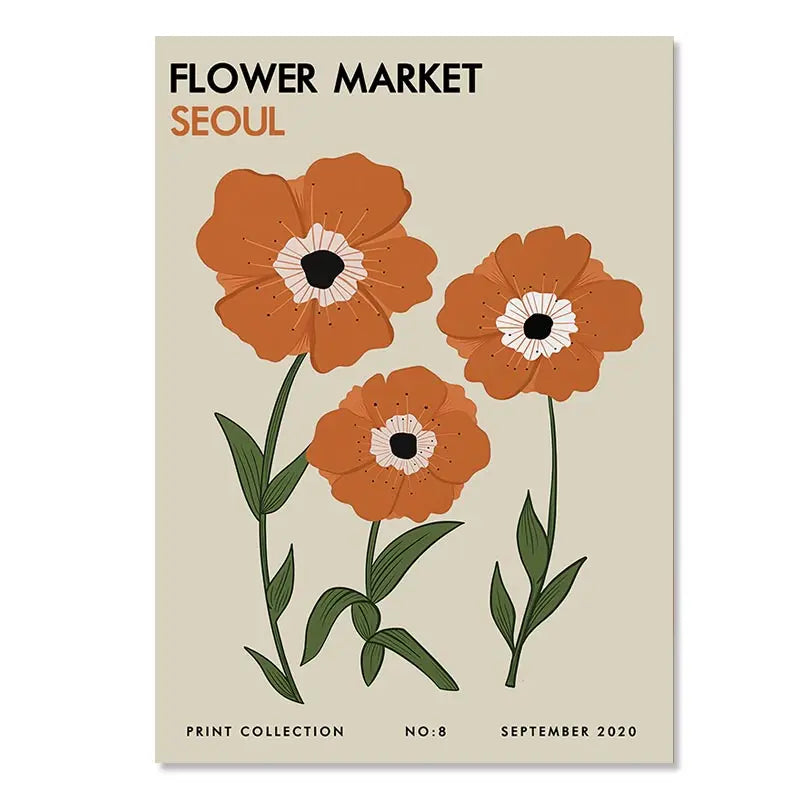 Yayoi Kusama Inspired Orange Floral Canvas Art - 07 / 30x40cm No Framed - Posters