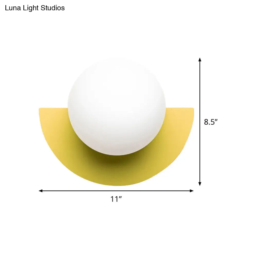 DecorBites™ DecorBites™ Yellow Half Round Wall Lamp Macaron 1 Bulb Iron Sconce with Opal Glass Shade